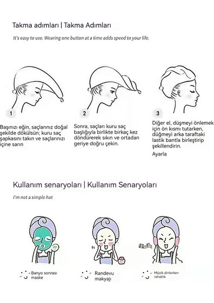 Çift Katmanlı Kalınlaştırılmış Süper Emici Kuru Saç Kapağı (Yurt Dışından) modelleri