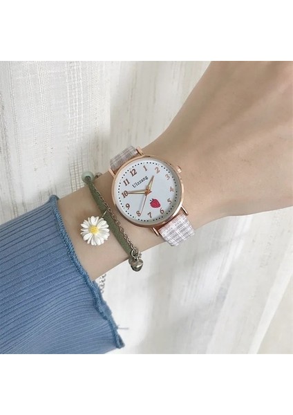 Kuvars Çilek Kadranlı Saat Bayanlar Için Moda Paslanmaz Çelik Kadran Rahat Bilezik Izle Kumaş Kol Saati Kadınlar Için Casıo Seıko (Yurt Dışından)