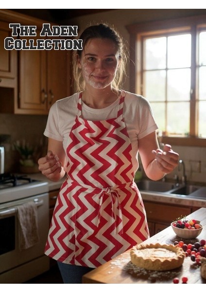 Zikzak Desenli Mutfak Önlüğü Kırmızı