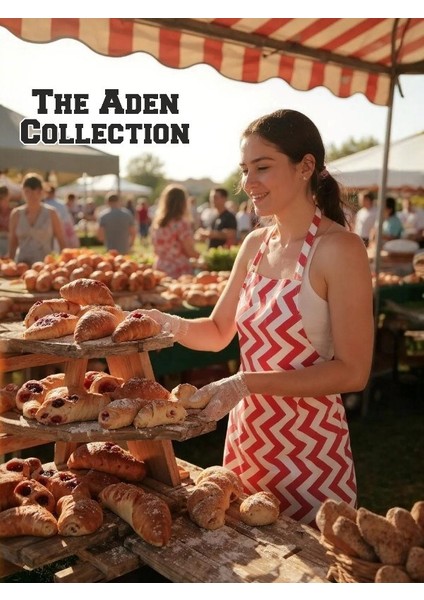 Zikzak Desenli Mutfak Önlüğü Kırmızı modelleri