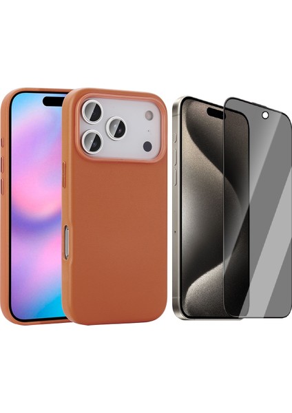 iPhone 17 Pro Max Kılıf M-Safe Şarj Özellikli Pu Deri Görünümlü Zore Kupra Kapak + Hayalet Ekran Koruyucu