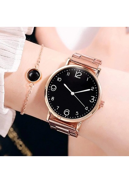 Altın Pembe Set Izle Kadın Lüks Basit Çelik Bant Izle Bayanlar Büyük Kadran Kuvars Saat Bilezik Saat Seti Reloj Mujer Casio Seiko (Yurt Dışından)