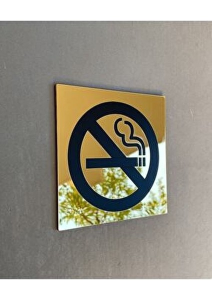 Lüks Gold Aynalı Sigara İçilmez Uyarı Levhası 13 x 13 cm Pleksi fiyatları