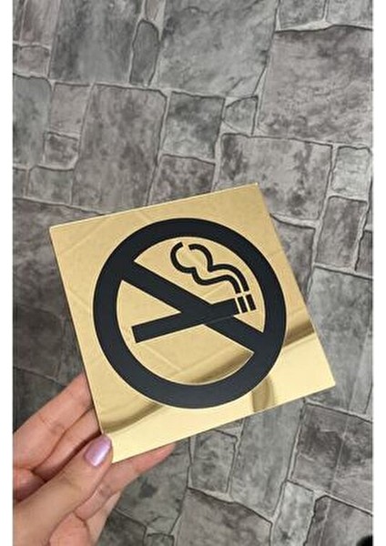 Lüks Gold Aynalı Sigara İçilmez Uyarı Levhası 13 x 13 cm Pleksi fırsatları