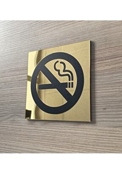 Lüks Gold Aynalı Sigara İçilmez Uyarı Levhası 13 x 13 cm Pleksi indirimleri