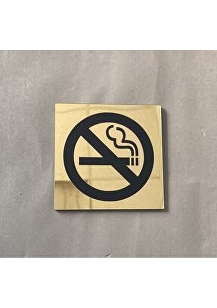 Lüks Gold Aynalı Sigara İçilmez Uyarı Levhası 13 x 13 cm Pleksi