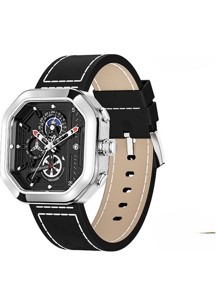 Gümüş Siyah Lıge Üst Marka Lüks Erkek Saatler Kare Spor Moda Kuvars Izle Erkekler Için Su Geçirmez Kronograf Kol Saati Reloj Hombre + Kutu (Yurt Dışından)