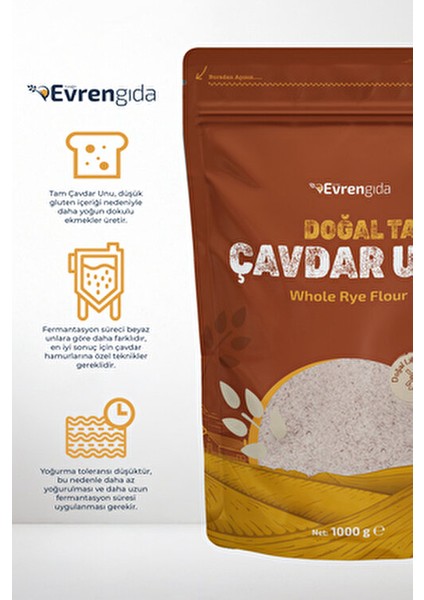 Doğal Tam Çavdar Unu 1 kg Katkısız Yüksek Lifli Sağlıklı Seçim