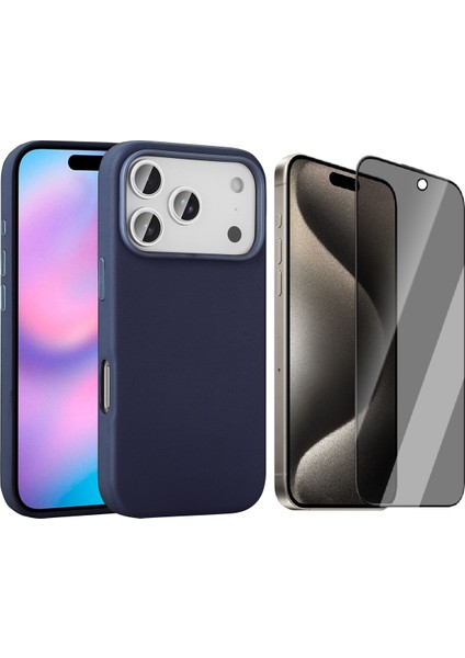 iPhone 17 Pro Max Kılıf M-Safe Şarj Özellikli Pu Deri Görünümlü Zore Kupra Kapak + Hayalet Ekran Koruyucu