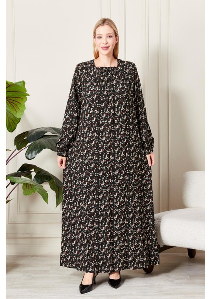 Kadın Büyük Beden Kare Yaka Çıtır Elbise