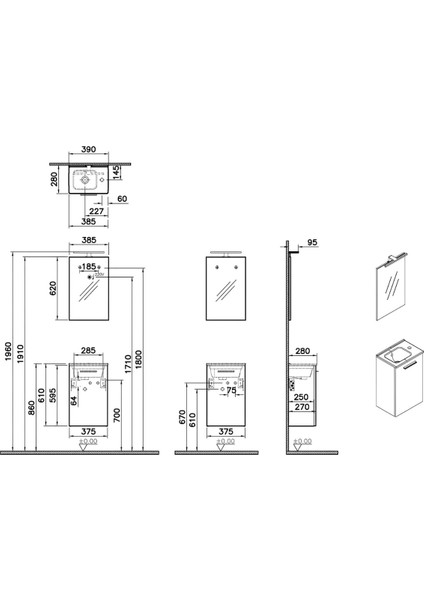 Mia 69582 Banyo Dolabı Seti Kapaklı 40 cm Antrasit