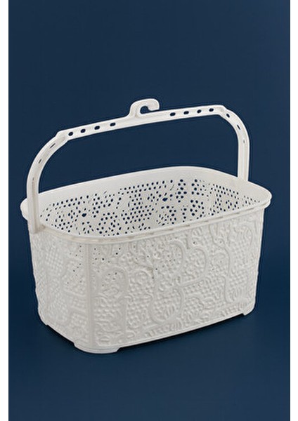 Örgü Desenli Beyaz Plastik Mandal Sepeti Kolay Taşınabilir 13x15x22 cm modelleri