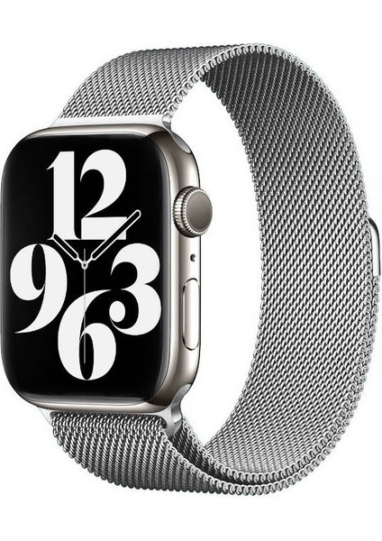 Apple Watch 11 (42MM) Uyumlu Mıknatıslı Hasır Metal Kordon-01 Gümüş -Saathariç modelleri
