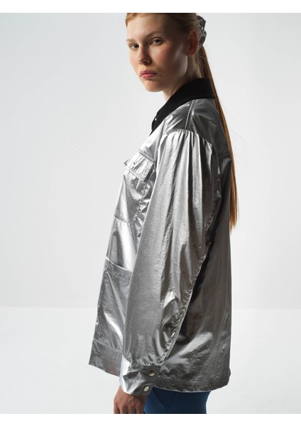 Kadın Gri Metalik Parlak Dokulu Oversize Ceket fiyatları