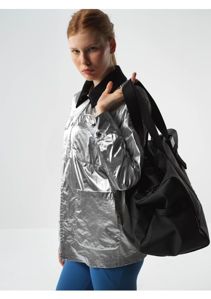 Kadın Gri Metalik Parlak Dokulu Oversize Ceket modelleri