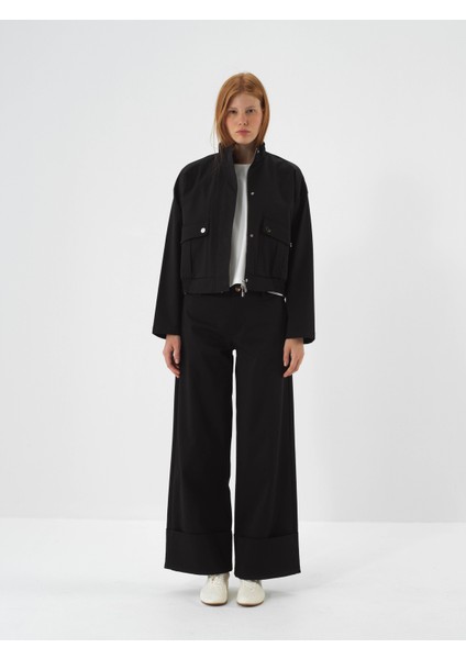 Kadın Siyah Pamuk Dokulu Oversize Ceket