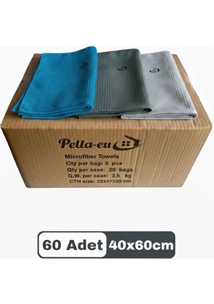 Mikrofiber Cam Bezi Genel Temizlik Bezi Mutfak Banyo Yüzey 60 Adet Mavi Antrasit Gri 40X60CM