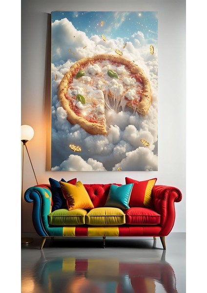 Lezzetinden Göklere Yükselen Pizza V1 Ev Duvar Salon Güzellik Salonu Ofis Dükkan Dekarasyon Kanvas Tablo