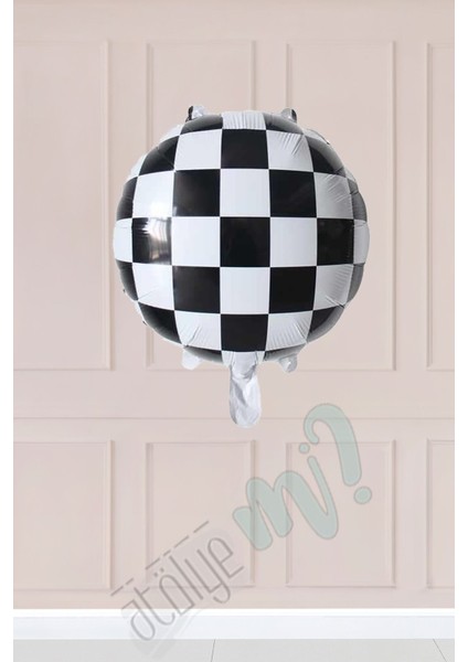 Yuvarlak Siyah Beyaz Damalı Folyo Balon