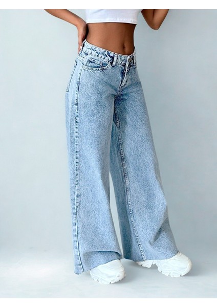 Kadın Yüksek Bel Bol Paça Açık Mavi Jean Kot Pantolon fırsatları