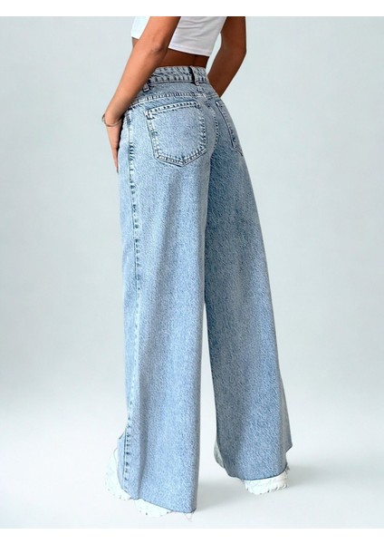 Kadın Yüksek Bel Bol Paça Açık Mavi Jean Kot Pantolon indirimleri