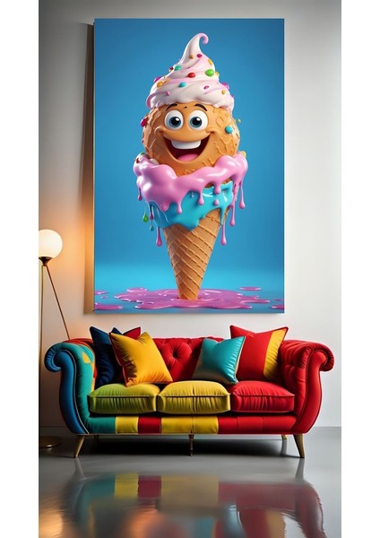 Mutlu Dondurma V1 Ev Duvar Salon Güzellik Salonu Ofis Dükkan Dekarasyon Kanvas Tablo
