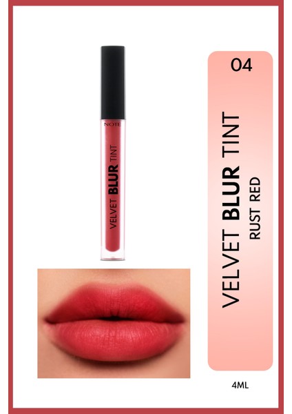 Velvet Blur Tint Kadife Bitişli Nemlendirici Mat Ruj - 04 Rust Red - Pembe