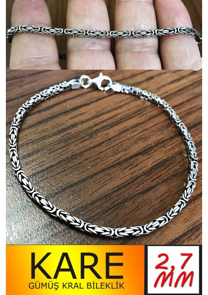 925 Ayar Gümüş Erkek Bileklik Kare Kral Model 2,7mm Genişlik 20cm Uzunluk msb07