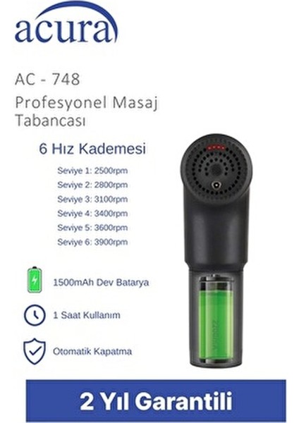 6 Kademeli Masaj Aleti Derin Doku Masajı İçin 4 Değiştirilebilir Başlıkla Tasarlandı