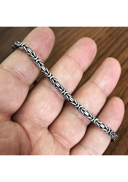 925 Ayar Gümüş Erkek Bileklik Kare Kral Model 3,1mm Genişlik 20cm Uzunluk msb08