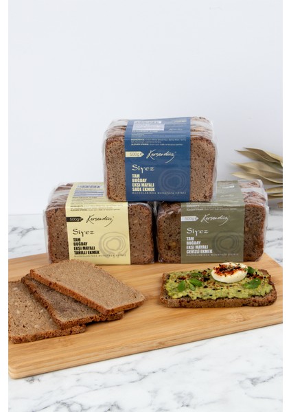 %100 Siyez Ekşi Mayalı Ekmekler 3'lü Seçim 3X500GR (Tahıllı-Sade-Cevizli)