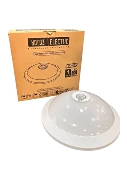 Uzmlight Horoz 400-020-143 Plastik 360° Sensörlü Tavan Armatürü Beyaz 2XE27 (Beyaz Kasa) (Plastik-Cam Gövde)