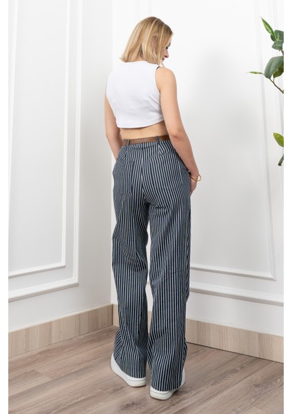 Boru Paça Çizgili Pantolon 30266 modelleri