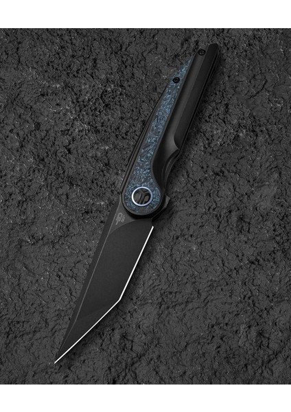 Bestech Blınd Fury BT2303D Siyah Stonewash Titanyum Gök Mavisi Mermer Kakma Sap M390 Çelik Çakı