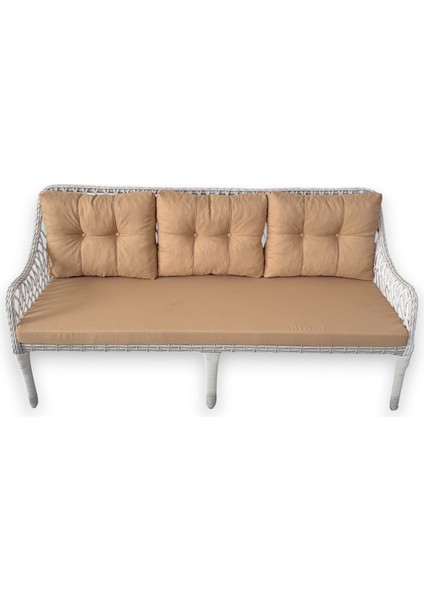 Kaş 3+1+1+Masa Rattan Bahçe Balkon Mobilyası,Rattan Beyaz/Kumaş Bej modelleri