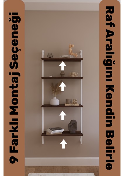 Modüler Model 4 Raflı Duvara Monte Kitaplık Duvar Rafı Aksesuar Rafı