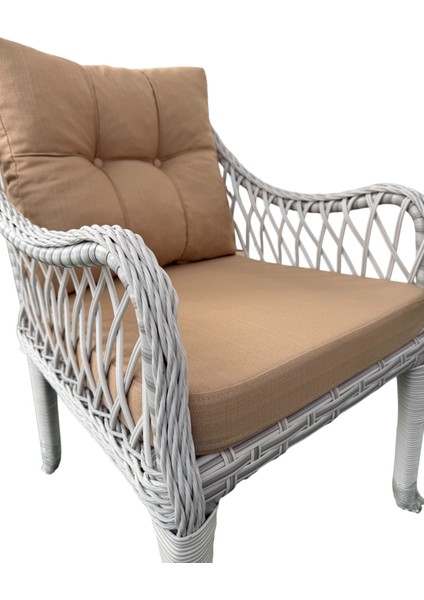 Kaş 3+1+1+Masa Rattan Bahçe Balkon Mobilyası,Rattan Beyaz/Kumaş Bej indirimleri