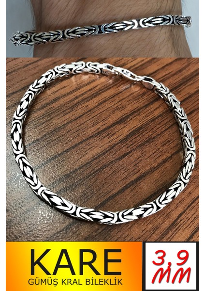 925 Ayar Gümüş Erkek Bileklik Kare Kral Model 3,1mm Genişlik 20cm Uzunluk msb08