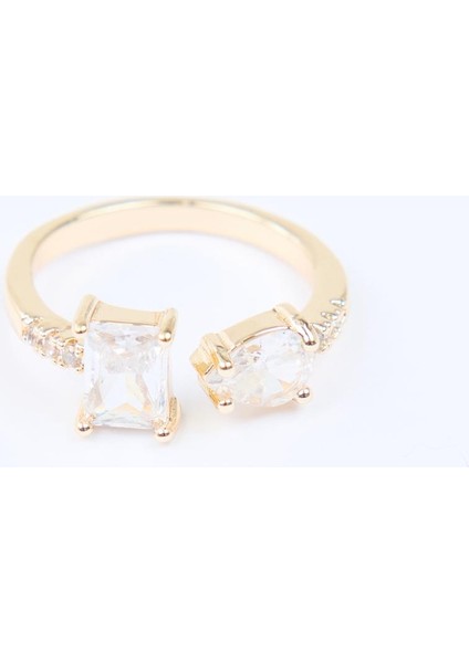 Altın Rengi Ikili Parlak Taşlı Yüzük modelleri