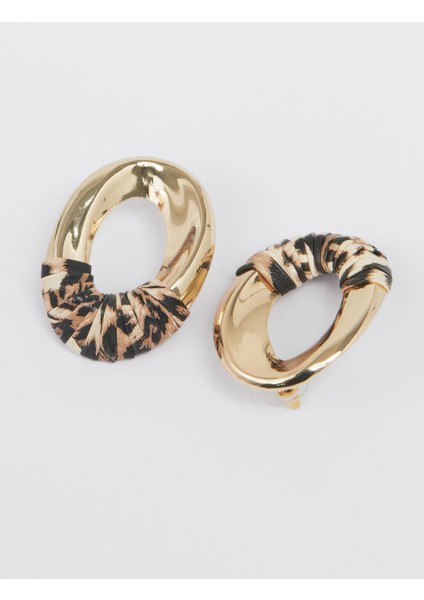 Altın Rengi Leopar Desenli Parlak Küpe modelleri