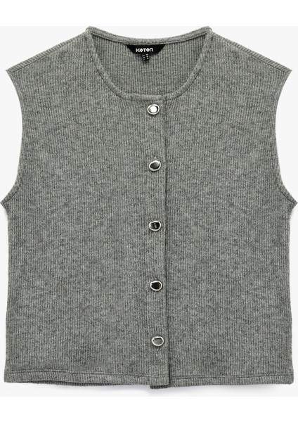 Slim Fit Kolsuz Bisiklet Yaka Düğmeli Hırka