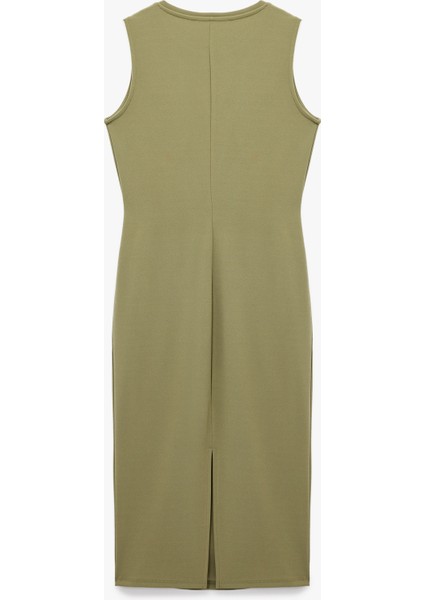 Krep Kumaş Bisiklet Yaka Kolsuz Bağlama Detaylı Midi Boy Kalem Elbise fırsatları