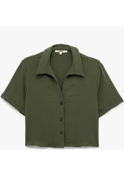 Regular Fit Kaçık Yaka Kısa Kollu Gömlek