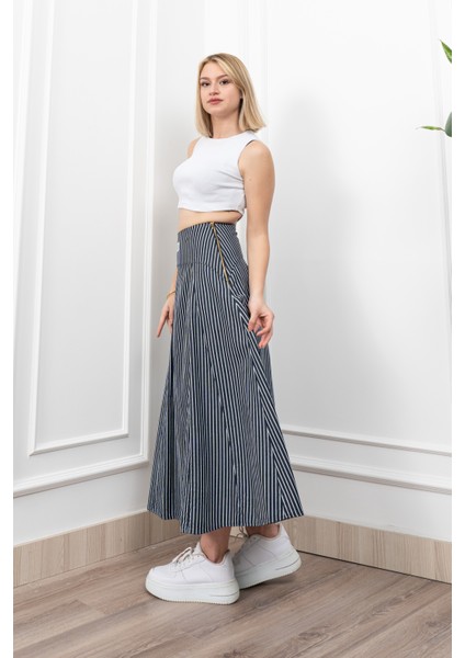 Korsaj Altı Büzgülü Çizgili Uzun Etek 6797 fiyatları