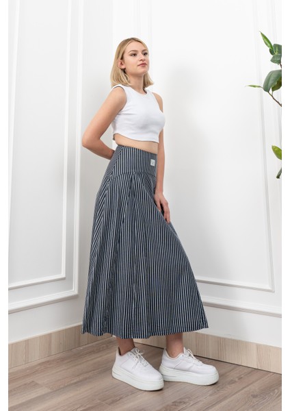 Korsaj Altı Büzgülü Çizgili Uzun Etek 6797 modelleri