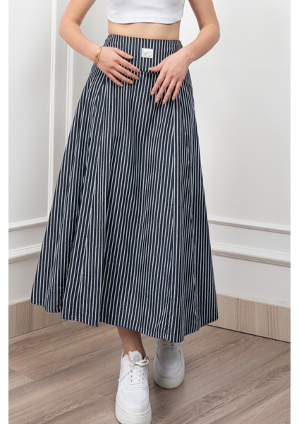 Korsaj Altı Büzgülü Çizgili Uzun Etek 6797 fırsatları