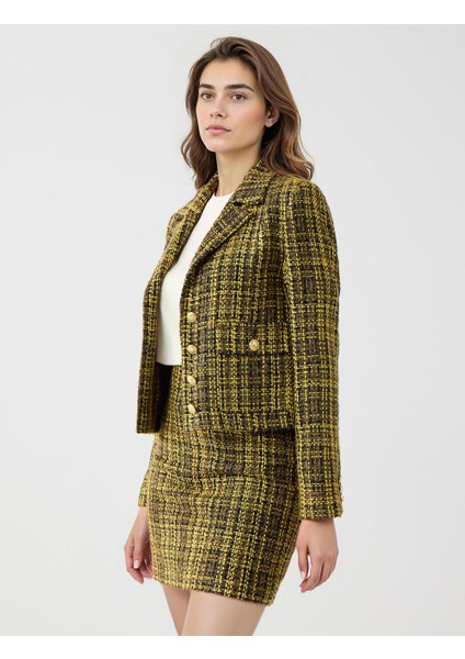 Haki Ekose Desenli Dokuma Tüvit Ceket modelleri