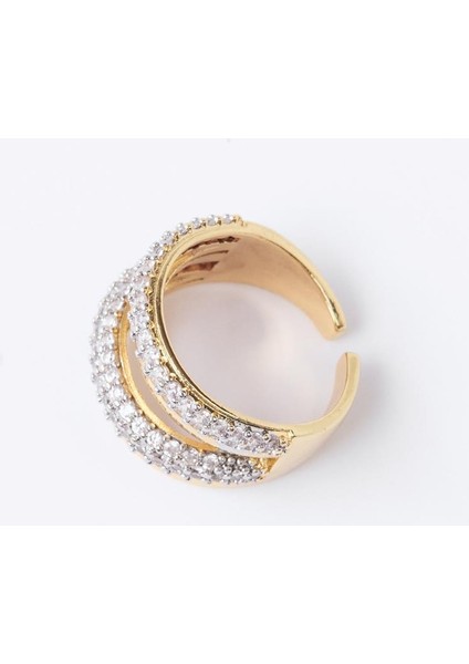 Altın Rengi Sıralı Taş Detaylı Parlak Yüzük fırsatları