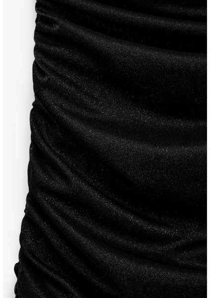 Simli Tek Omuz Uzun Kollu Drapeli Mini Abiye Elbise indirimleri