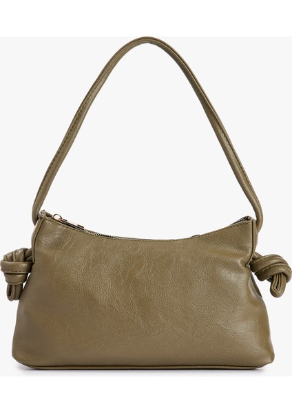 Suni Deri Düğüm Detaylı Fermuarlı Omuz Çantası